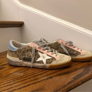 Golden Goose Leopard Print Sneakers with Pink and Blue Details